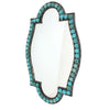 Benzara Quatrefoil Shape Metal Wall Mirror with Pearl Accents, Blue and Brown