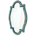 Benzara Quatrefoil Shape Metal Wall Mirror with Pearl Accents, Blue and Brown