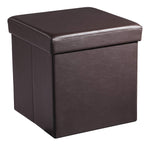 Benzara Square Leatherette Foldable Storage Ottoman with Padded Seat, Brown
