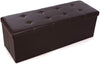 Benzara Button Tufted Leatherette Foldable Storage Ottoman Bench, Brown