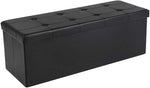 Benzara Button Tufted Rectangular Foldable Storage Ottoman Bench, Black