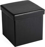 Benzara Square Leatherette Foldable Storage Ottoman with Padded Seat, Black