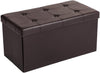 Benzara Button Tufted and Stitched Leatherette Storage Ottoman Bench, Brown