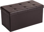 Benzara Button Tufted and Stitched Leatherette Storage Ottoman Bench, Brown