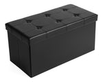Benzara Button Tufted and Stitched Leatherette Storage Ottoman Bench, Black