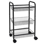 Benzara 3 Tier Metal Frame Kitchen Cart with Casters and Grid Details, Black