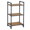 Benzara 3 Tier Storage Rack with Metal Frame and Slatted Shelves, Brown and Black