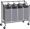 Benzara 4 Bag Metal Frame Laundry Hamper with Casters, Gray