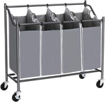 Benzara 4 Bag Metal Frame Laundry Hamper with Casters, Gray
