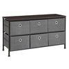 Benzara 6 Drawers Wooden Dresser with Textured Fabric Wrapping, Gray and Black
