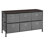 Benzara 6 Drawers Wooden Dresser with Textured Fabric Wrapping, Gray and Black