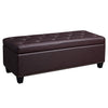 Benzara Nailhead Trim Tufted Leatherette Wooden Frame Storage Ottoman, Brown