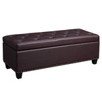 Benzara Nailhead Trim Tufted Leatherette Wooden Frame Storage Ottoman, Brown