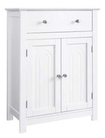 Benzara Plank Style Bathroom Cabinet with 1 Drawer and 2 Doors, White