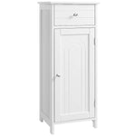 Benzara Plank Style Wooden Bathroom Cabinet with 1 Drawer and 1 Door, White