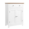 Benzara Plank Style Bathroom Cabinet with 1 Drawer and 2 Doors, White and Brown