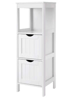 Benzara Plank Style Wooden Bathroom Cabinet with 2 Drawers and 1 Open Shelf, White