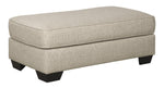 Benzara Rectangular Fabric Upholstered Wooden Ottoman with Tapered Legs, Beige