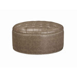 Benzara Round Shaped Oversized Ottoman with Button Tufted Cushioned Top, Brown