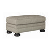 Benzara Transitional Wooden Polyester Upholstered Ottoman with Bun Feet, Beige