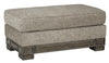 Benzara Polyester Upholstered Ottoman with Piped Stitching and Block Legs, Gray