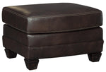 Benzara Transitional Style Leather Upholstered Ottoman with Wooden Tapered Legs, Brown