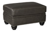 Benzara Fabric Upholstered Wooden Ottoman with Nail head Trims and Turned Legs, Gray