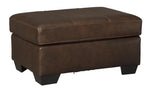 Benzara Wooden Faux Leather Upholstered Ottoman with Stitched Seating, Brown