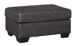 Benzara Leatherette Upholstered Wooden Ottoman with Contrast Stitching, Dark Gray