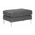 Benzara Faux Leather Upholstered Ottoman with Straight Metal Legs, Charcoal Gray and Silver