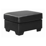 Benzara Leatherette Upholstered Wooden Ottoman with Tapered Block Legs, Gray