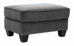 Benzara Contemporary Style Polyester Upholstered Ottoman with Nail head Trim, Gray