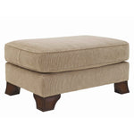 Benzara Traditional Polyester Upholstered Wooden Ottoman with Cabriole Legs, Beige