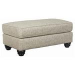 Benzara Wooden Polyester Upholstered Ottoman with Turned Legs, Cream