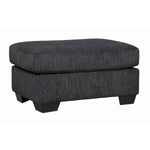 Benzara Wooden Polyester Upholstered Ottoman with Tapered Block Legs, Dark Gray