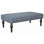 Benzara Wooden Polyester Upholstered Oversized Ottoman with Turned Legs, Blue