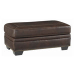 Benzara Wooden Ottoman with Faux Leather Upholstery and Tape Block Legs, Brown