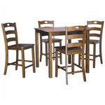 Benzara 5 Piece Counter Height Set with 1 Square Table and 4 Chairs, Brown