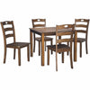 Benzara 5 Piece Dining Set with 1 Square Table and 4 Curved Back Chairs, Brown