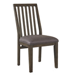Benzara Wooden Side Chair with Leatherette Seat and Slated Backrest,Set of 2, Brown