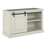 Benzara Wooden Cabinet with Sliding Barn Door and 2 Compartments, Distressed White
