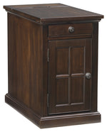 Benzara Wooden Chairside End Table with Pull Out Tray and Power Hub, Dark Brown