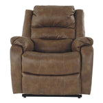 Benzara BM209304 Leatherette Metal Frame Power Lift Recliner with Tufted Backrest, Brown