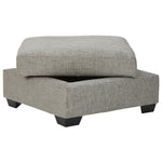 Benzara Wooden Ottoman with Textured Polyester Upholstery and Storage, Light Gray