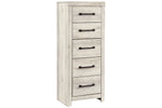 Benzara Grained 5 Drawer Wooden Chest with Bar Pull Handles, Distressed White