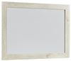 Benzara Contemporary Bedroom Mirror with Wood Grain Texture, White and Silver