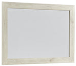 Benzara Contemporary Bedroom Mirror with Wood Grain Texture, White and Silver