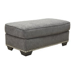 Benzara Wooden Ottoman with Polyester Upholstery and Nail Head Trims , Gray