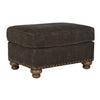 Benzara Fabric Upholstered Ottoman with Nailhead Trims and Bun Feet, Dark Brown