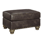 Benzara Traditional Wooden Ottoman with Nailhead Trims and Bun Feet, Brown